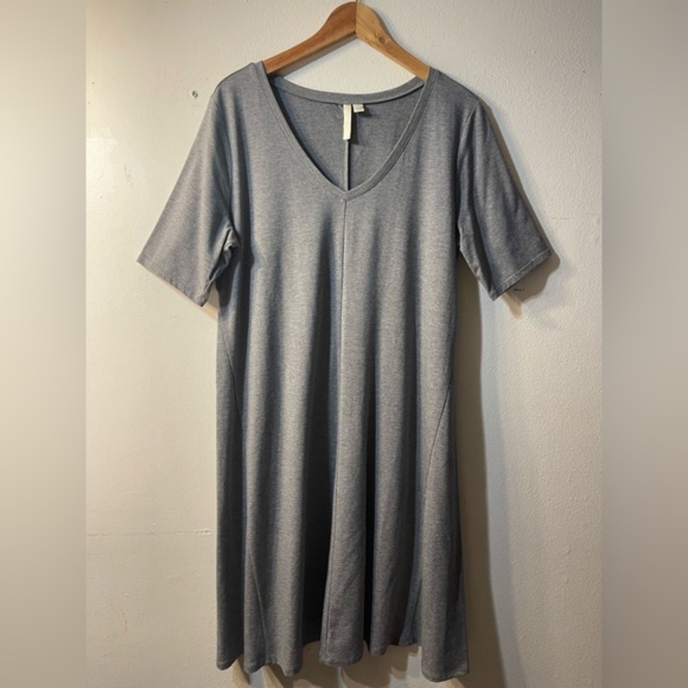 J. Jill Pure J. Jill Medium Gray V NeckPima Cotton Stretch Shirt Dress Pockets L